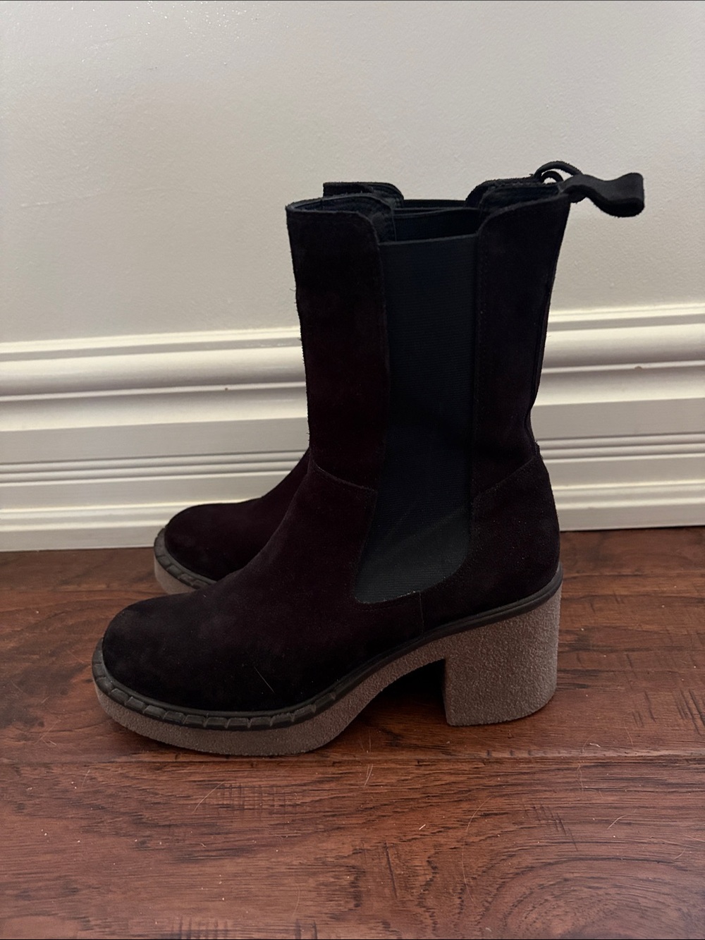 Bueno Black Suede Platform Chelsea Heeled Boots